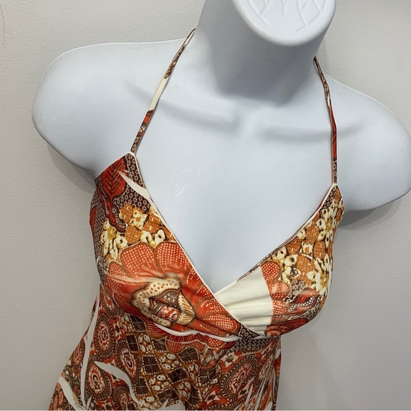 Y2K Rave halter Top 2000’s Brittney spears Vibes Floral Orange - Picture 4 of 6